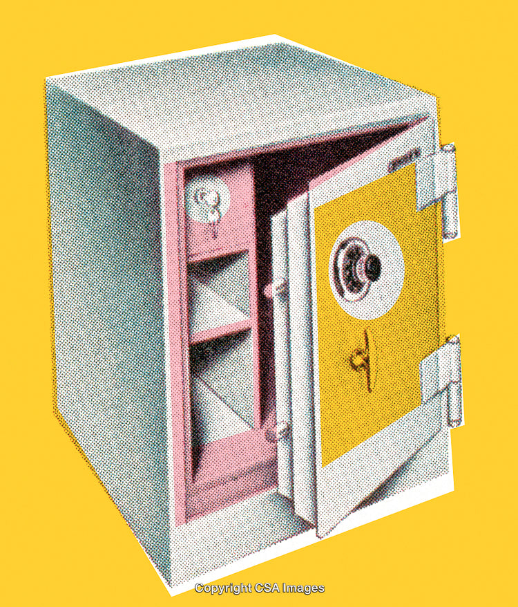 Graphic Stylized Illustration of an Open Safe on Yellow Background