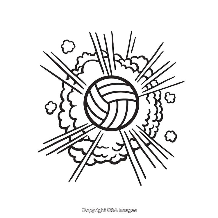 Dynamic Black and White Line Art of Volleyball Explosion