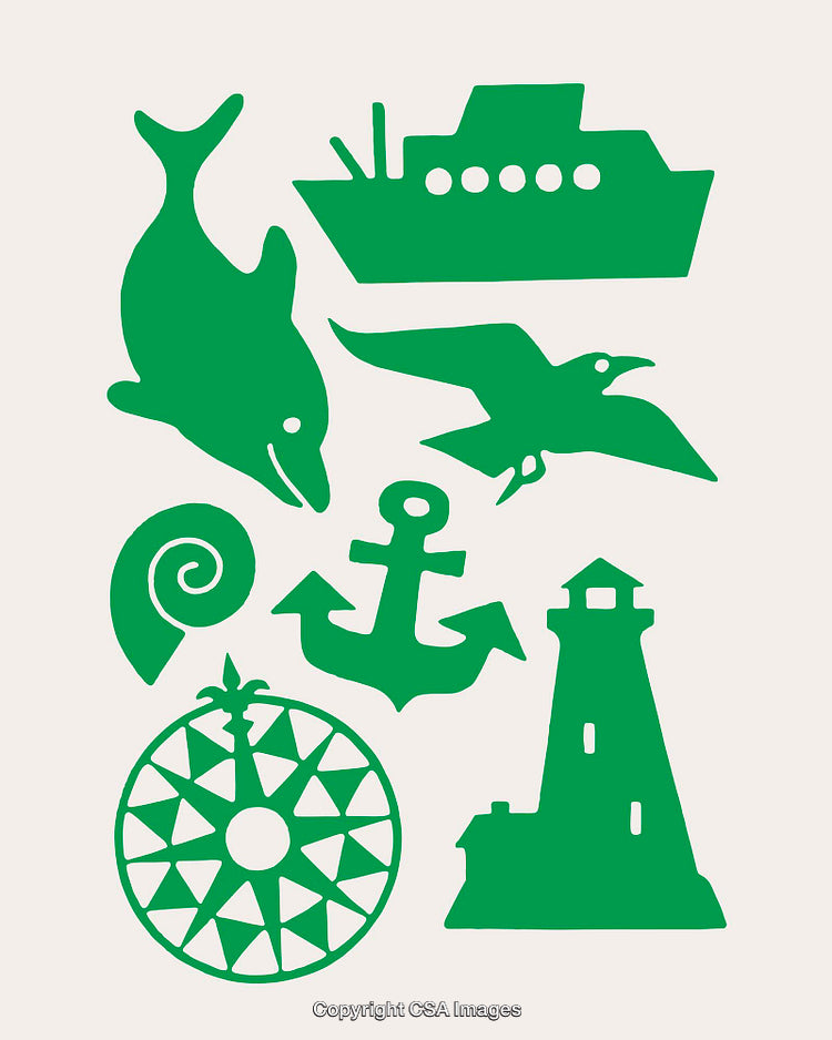 Collection of Green Colored Sea-Inspired Icons and Symbols Illustrations
