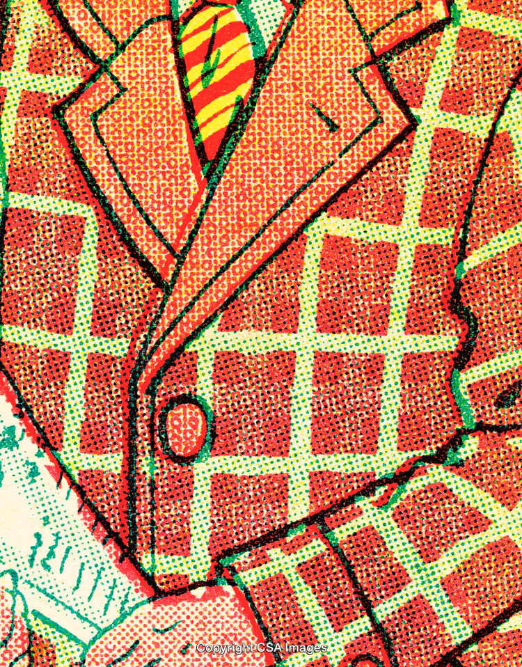 Close-Up of Vibrant Vintage Suit Pattern in Illustration Style