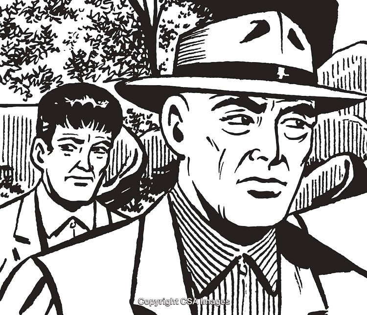 Vintage Black and White Illustration of Two Men in Retro Style