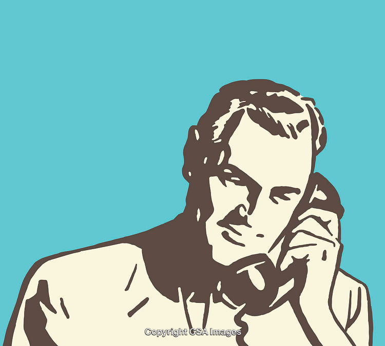 Vintage-Styled Illustration of a Man on a Landline Telephone