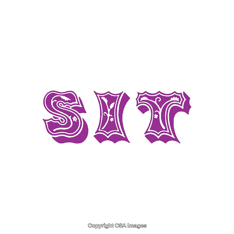 Purple Decorative Letters Forming the Word 'SIT' on a White Background