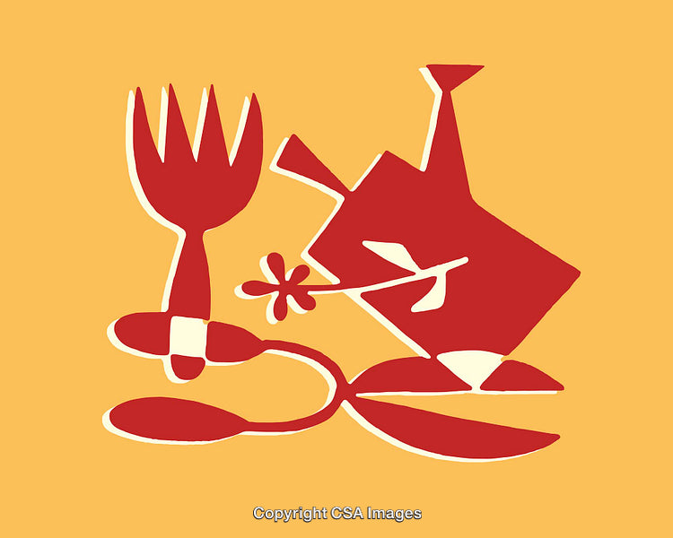 Abstract Colorful Line Art Depicting Gardening and Nature Tools on Yellow Background