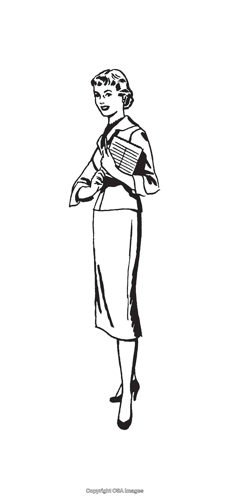 Black and White Illustration of a Retro Styled Professional Woman