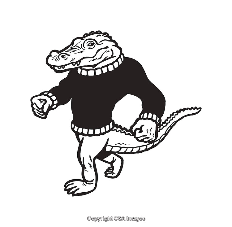 Anthropomorphic Alligator Character Wearing A Knit Sweater in Black And White