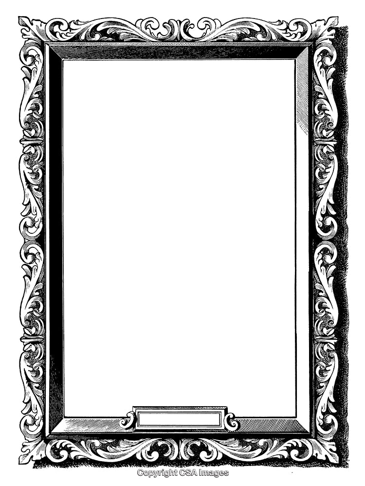 Engraved Decorative Frame With Ornate Flourishes in Black and White