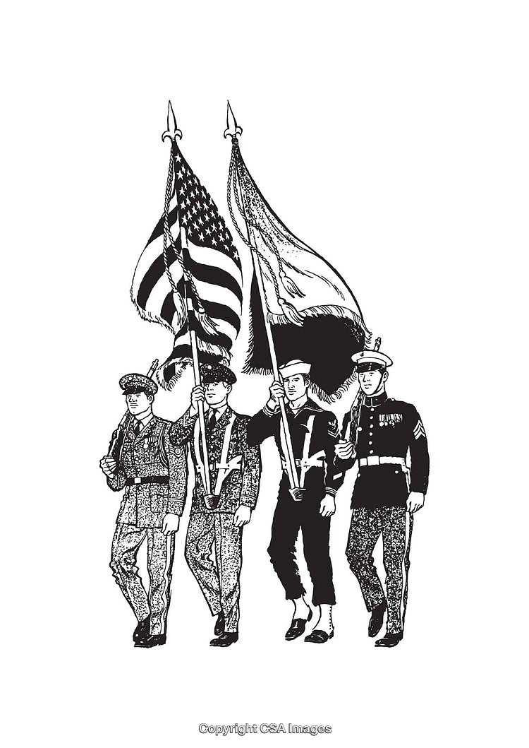 Black and White Military March Flag Bearers Illustration