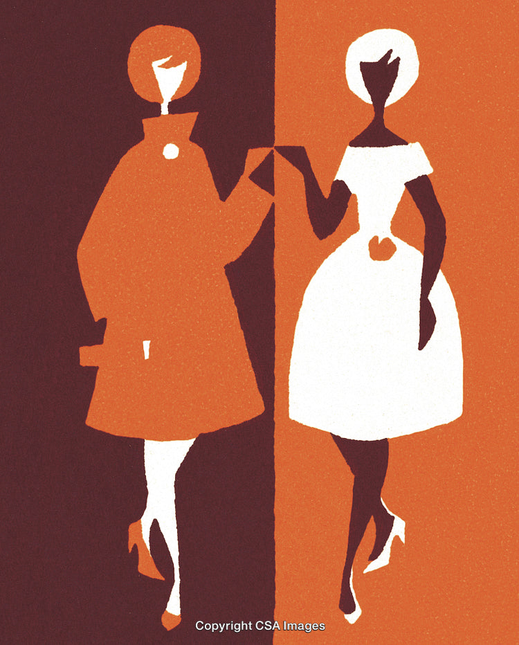 Abstract Illustration of Two Women in Bold Contrasting Style