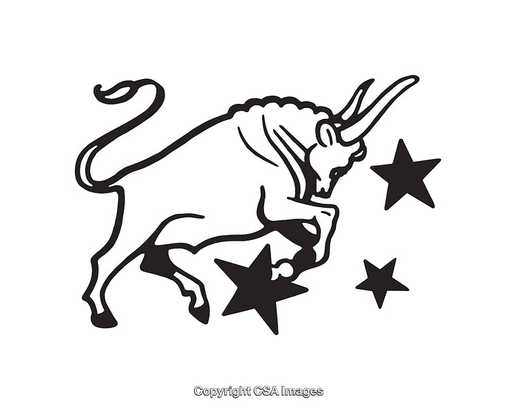 Black and White Illustration of a Bull with Stars