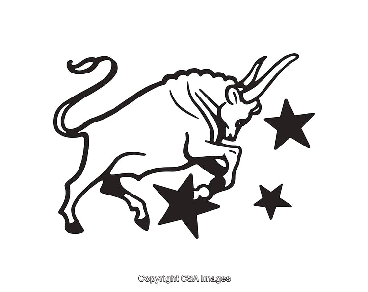 Black and White Illustration of a Bull with Stars