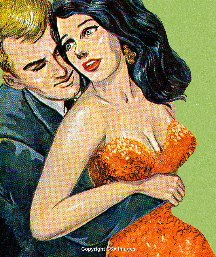 Romantic Couple in a Vintage Artwork Representation of Love and Passion
