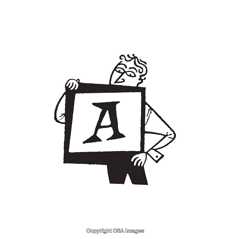 Whimsical Line Art of a Figure Holding a Letter A Sign