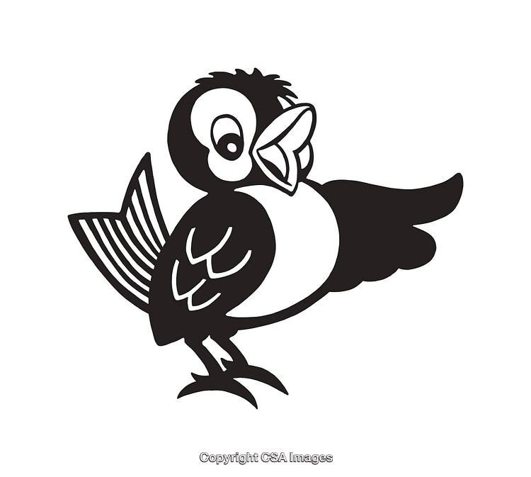 Black and White Cartoon Bird in an Cheerful Pose Line Art Illustration