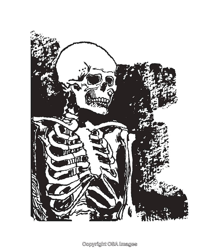 Black and White Skeleton Line Art Illustration With Textured Background