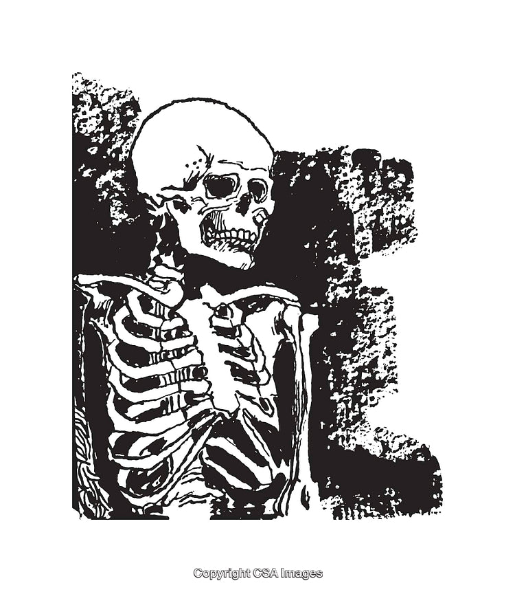Black and White Skeleton Line Art Illustration With Textured Background