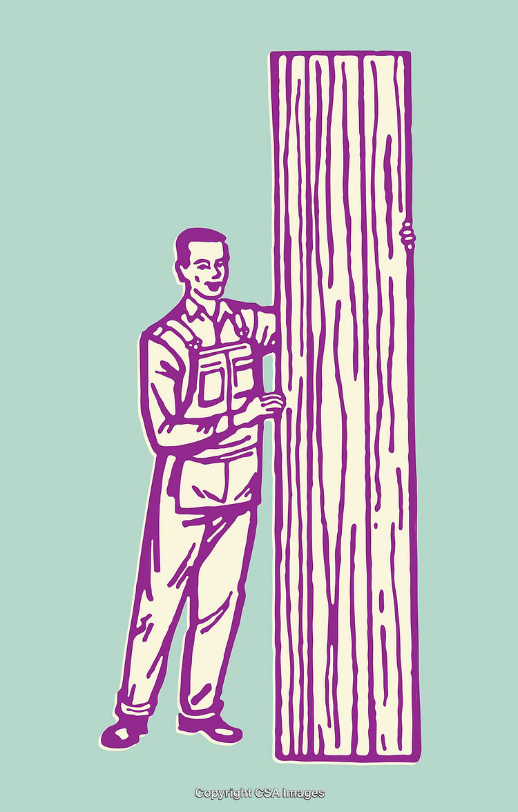 Vintage Illustration of a Man Working with a Wooden Plank in Line Art