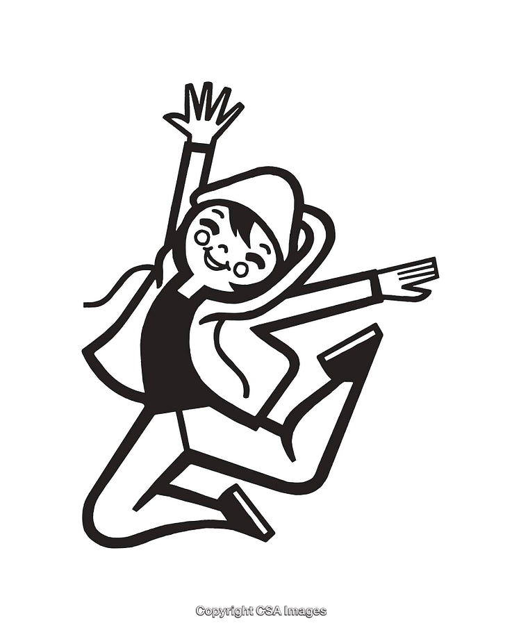 Black And White Illustration of Happy Person Jumping With Joy