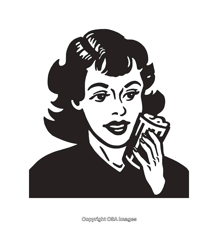 Retro Illustration of a Woman Holding a Soda Can in Black and White