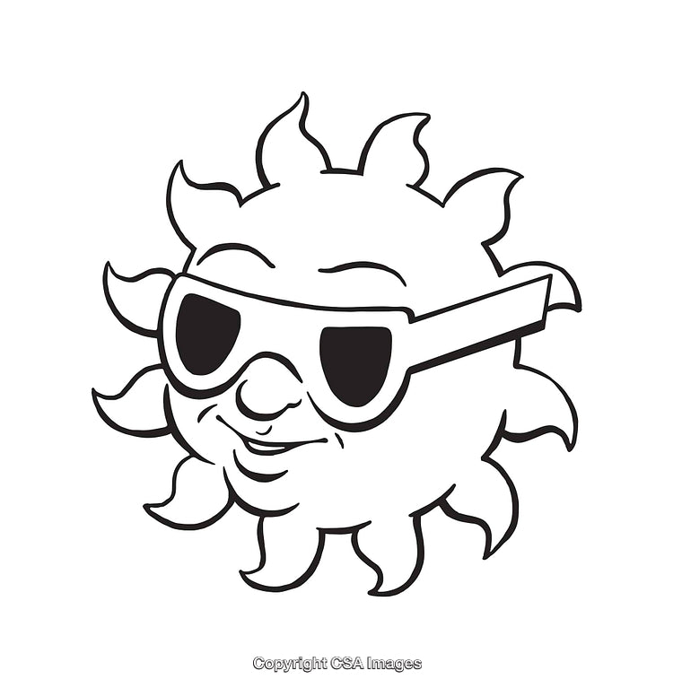 Black And White Illustration of a Sun Wearing Stylish Sunglasses