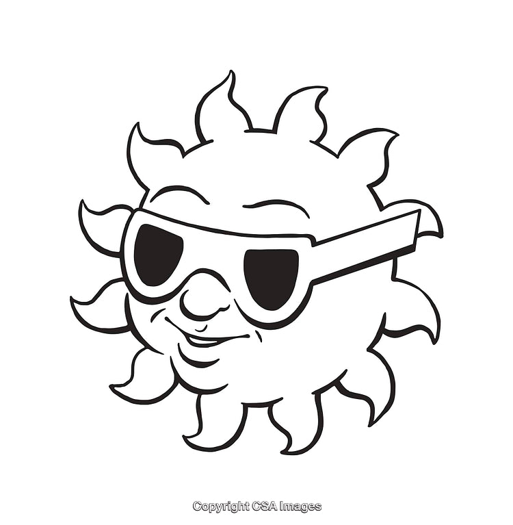 Black And White Illustration of a Sun Wearing Stylish Sunglasses