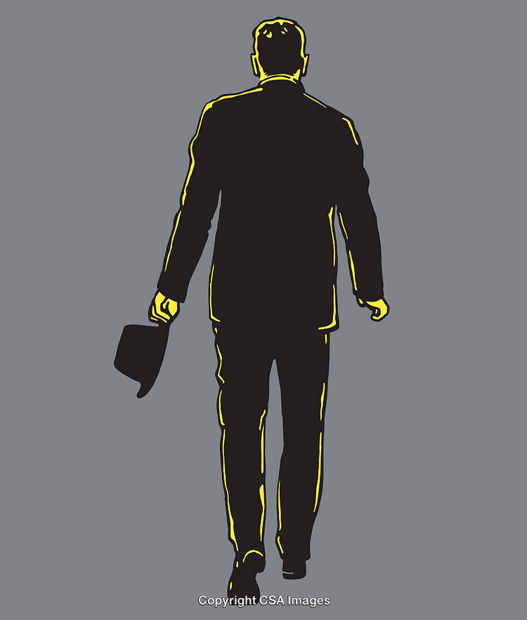 Rear View of a Man Holding a Hat in Modern Line Art Style