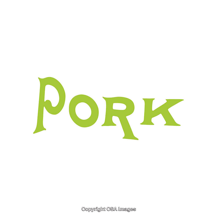 Green Stylized Text Illustration of the Word 'Pork' in Unique Font