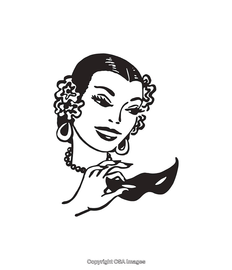 Elegant Black and White Portrait of a Woman Holding a Mask