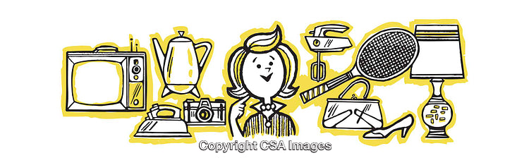 Hand-Drawn Illustration of Household and Personal Items With Yellow Highlights