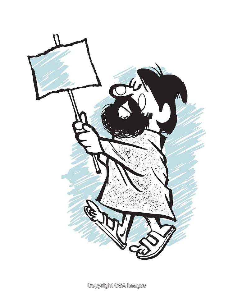 Cartoon Character Holding a Blank Sign for Customizable Messages