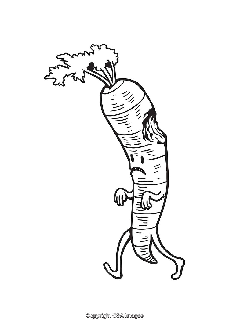 Black And White Line Art of a Sad Walking Carrot Illustration
