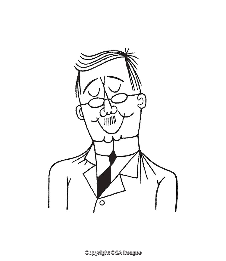 Black and White Line Art Illustration of a Distinguished Male Figure