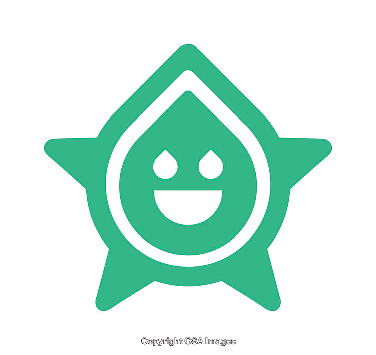 Smiling Drop Icon Surrounded by a Star Outline in Green