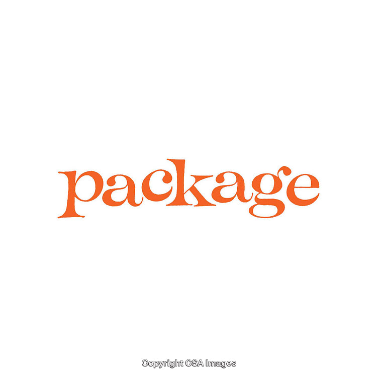 Orange Text Depicting the Word Package on White Surface