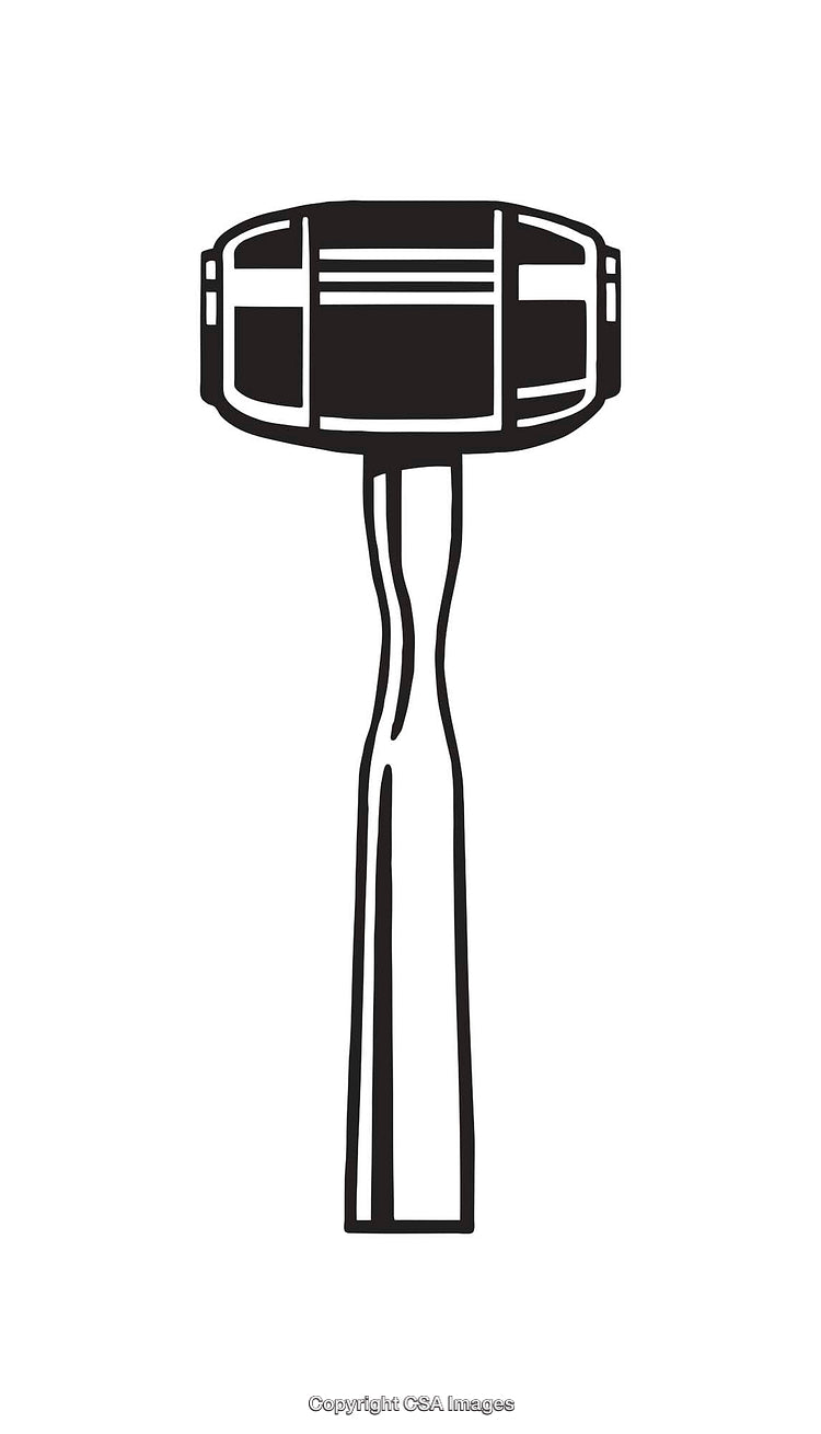 Black and White Line Art Illustration of a Hammer Tool