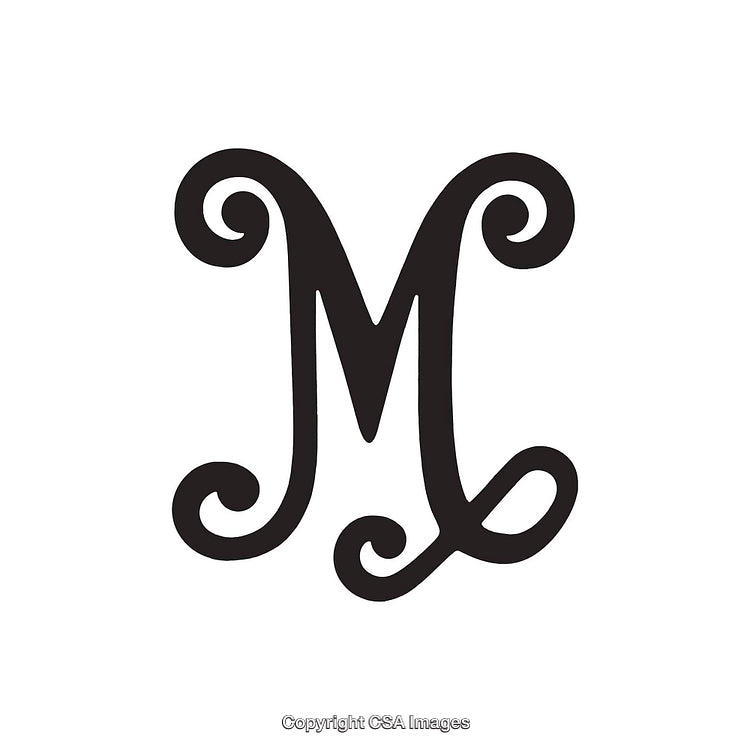 Elegant Decorative Letter M With Flourishes on White Background