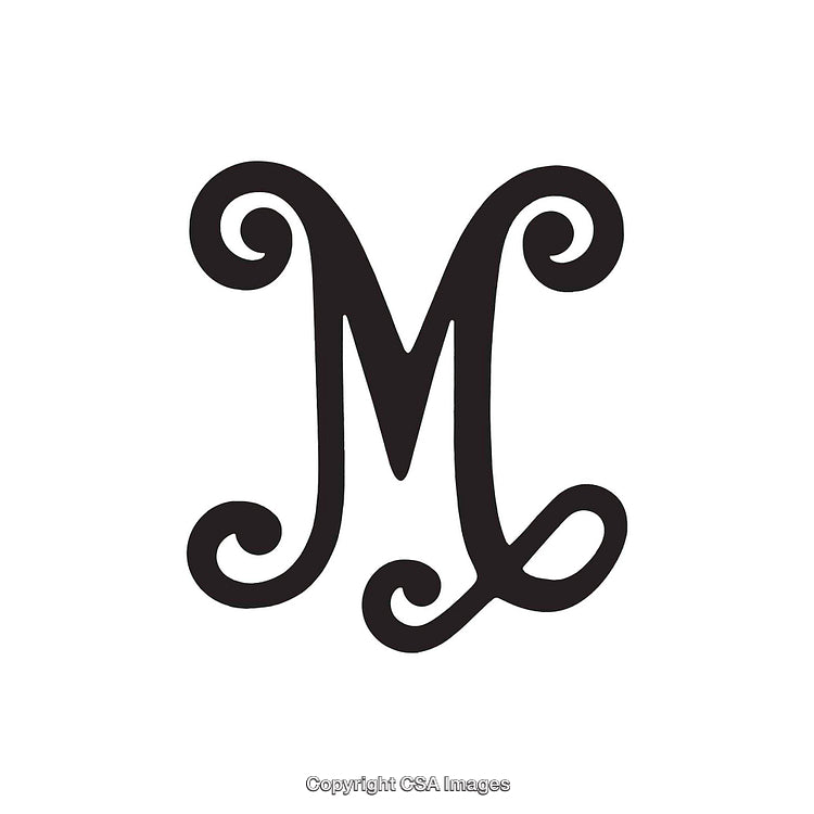Elegant Decorative Letter M With Flourishes on White Background