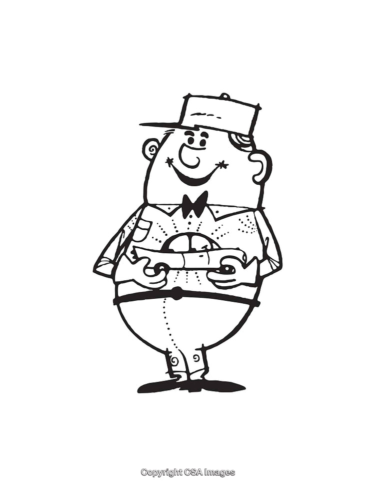 Black and White Cartoon Line Art of a Happy Delivery Worker