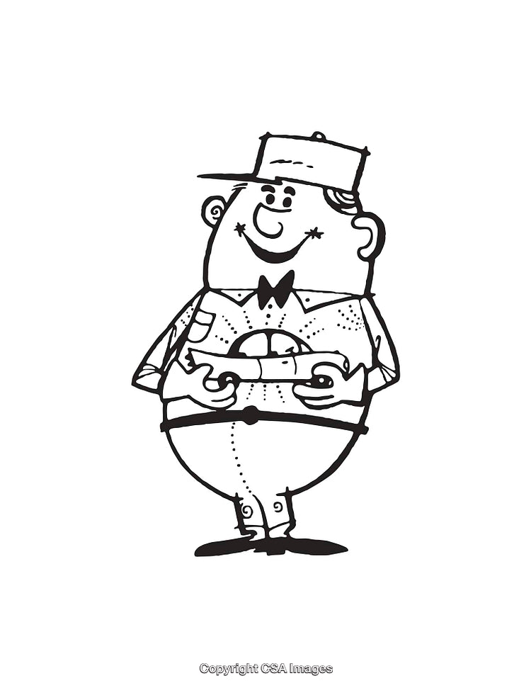 Black and White Cartoon Line Art of a Happy Delivery Worker
