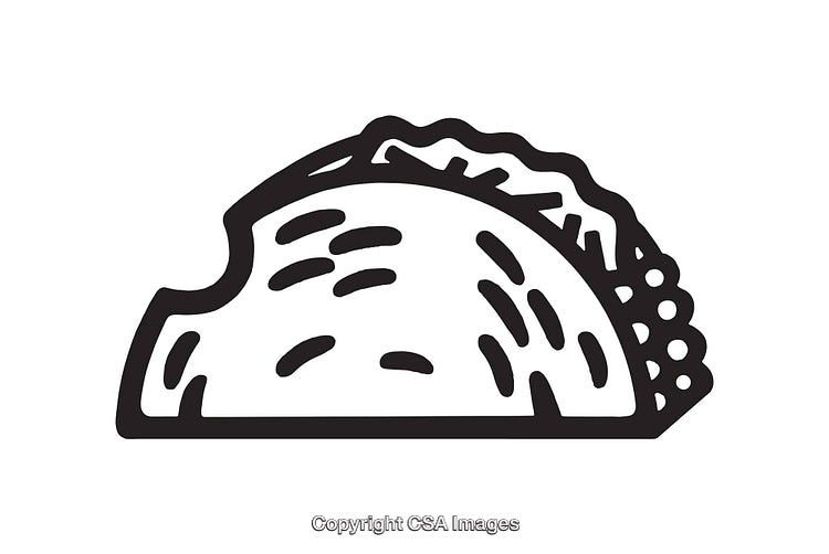 Black and White Line Art Illustration of a Taco Icon