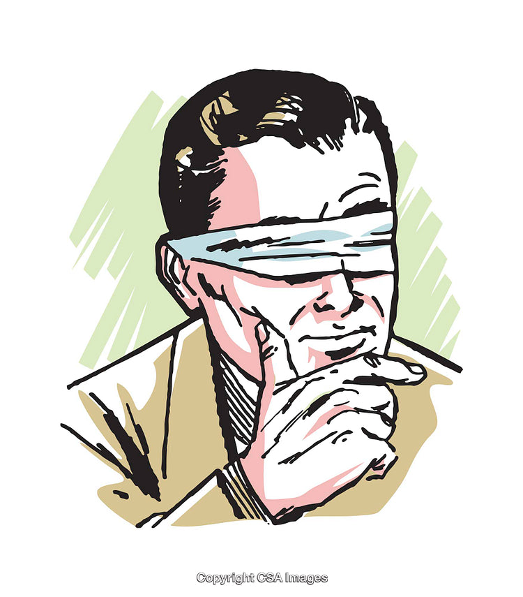 Retro Illustration of a Blindfolded Man in a Thinking Pose