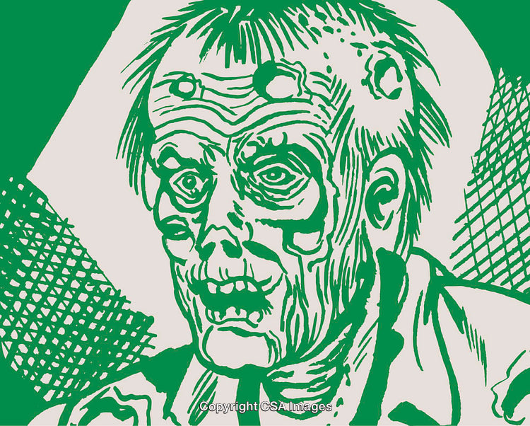 Illustrated Zombie Portrait in Monochromatic Green Art Style