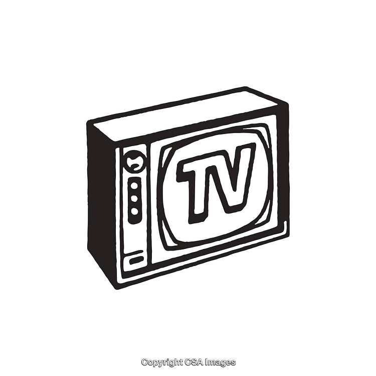 Vintage Television Line Art Illustration in Black and White Style