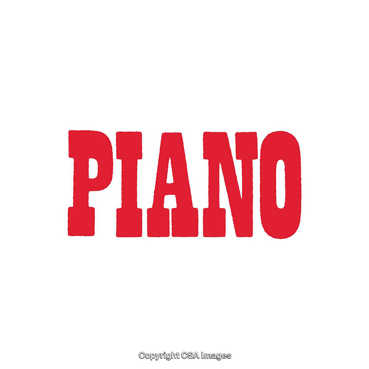 Bold Red Typography Displaying the Word 'Piano' on a White Background
