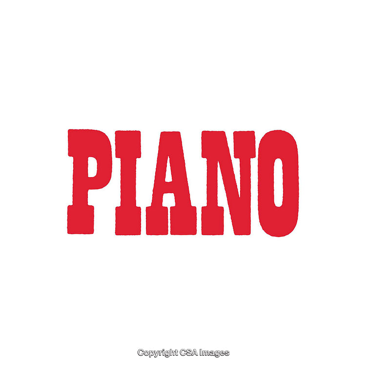 Bold Red Typography Displaying the Word 'Piano' on a White Background