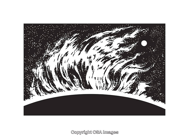 Black and White Illustration of a Solar Flare with a Textured Background