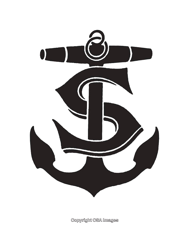 Vintage Anchor Design with Nautical Flair in Black and White Line Art