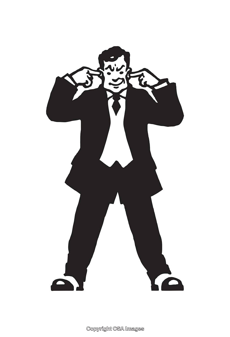 Silhouette of Man Blocking Ears in Cartoon Illustration Style