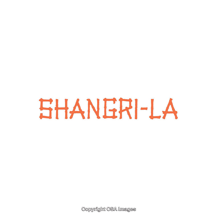 Orange Text Depicting the Word 'Shangri-La' on White Background