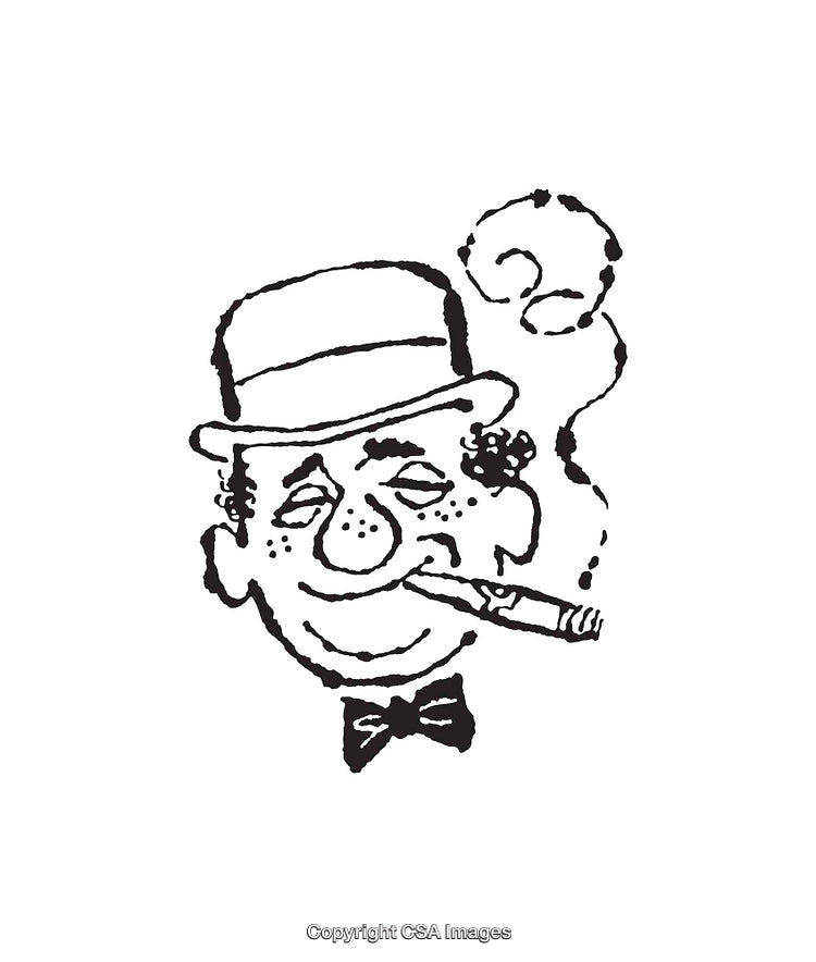 Black and White Line Art of a Man Enjoying a Cigar with Smile